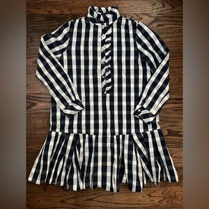NWOT Tuckernuck Navy and White Checkered Dress With Ruffle Details And Pleats